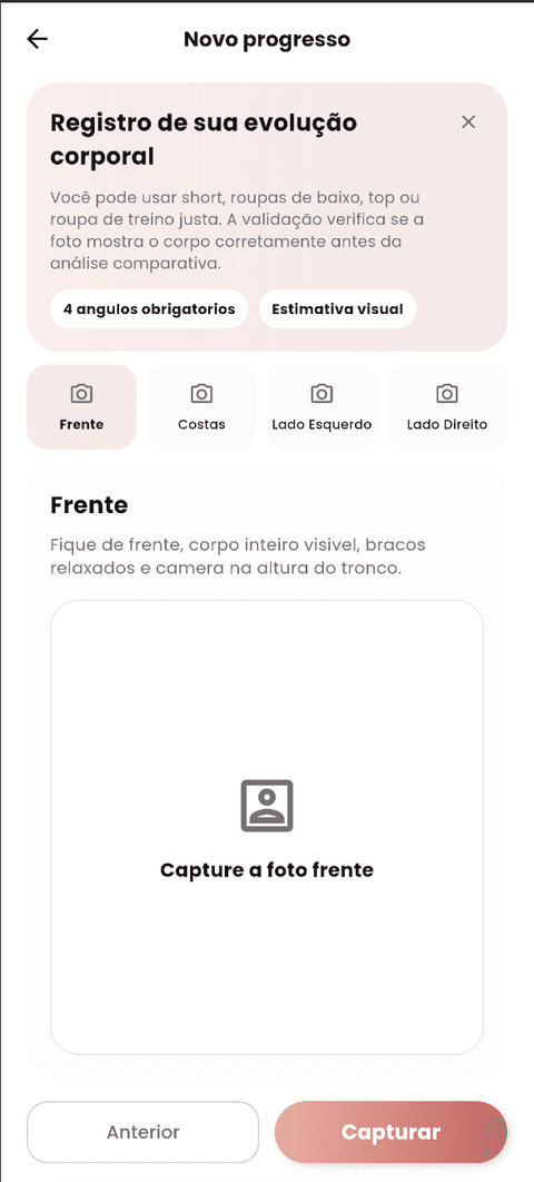 Tela de novo progresso corporal do VitFit em mockup premium
